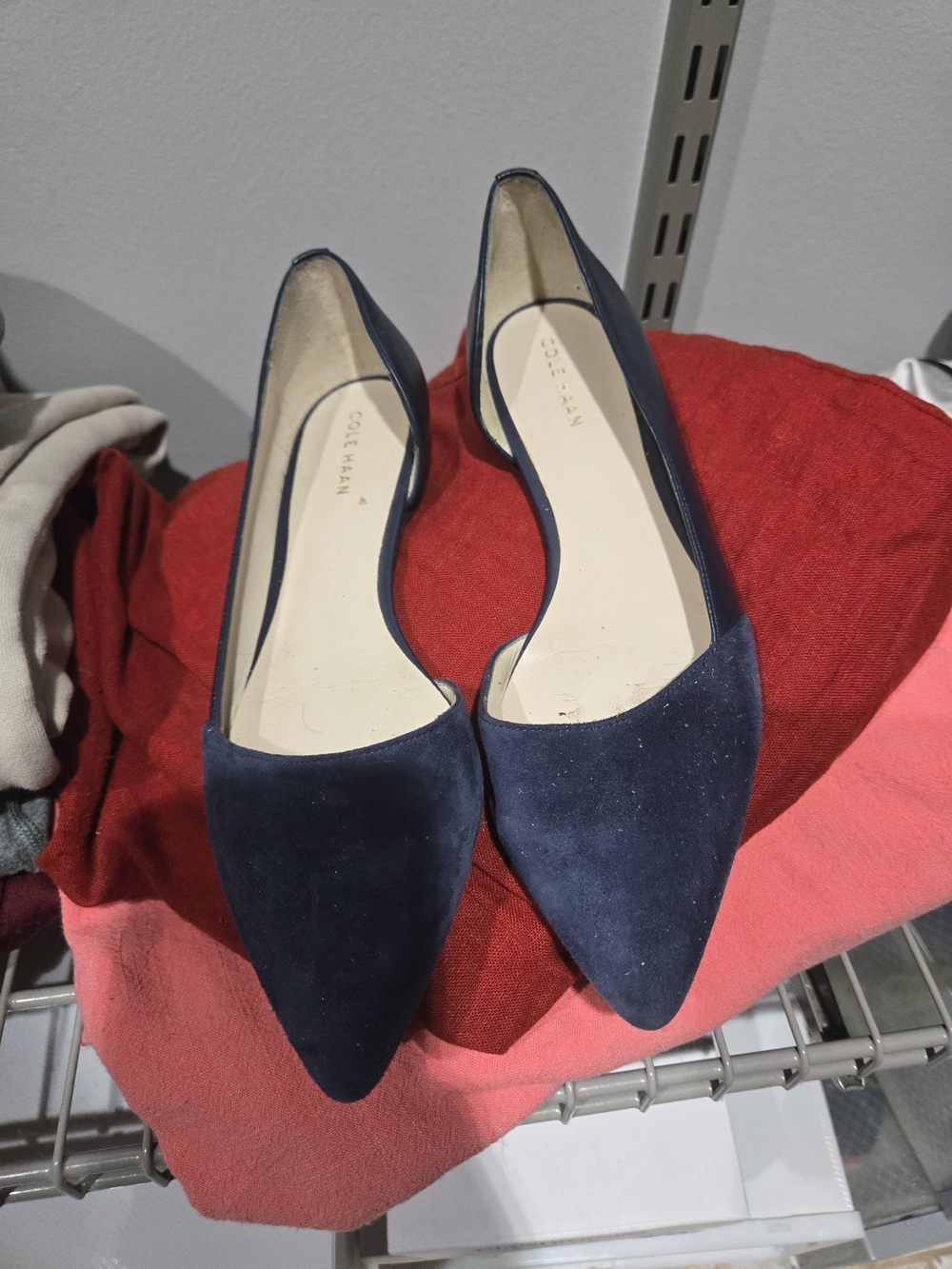 Cole Haan Navy Suede Pointed Toe D'Orsay Flats
